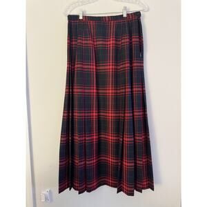 Vintage Pendleton 100% Wool Red Blue Plaid Pleated long Skirt Size 10 Academia